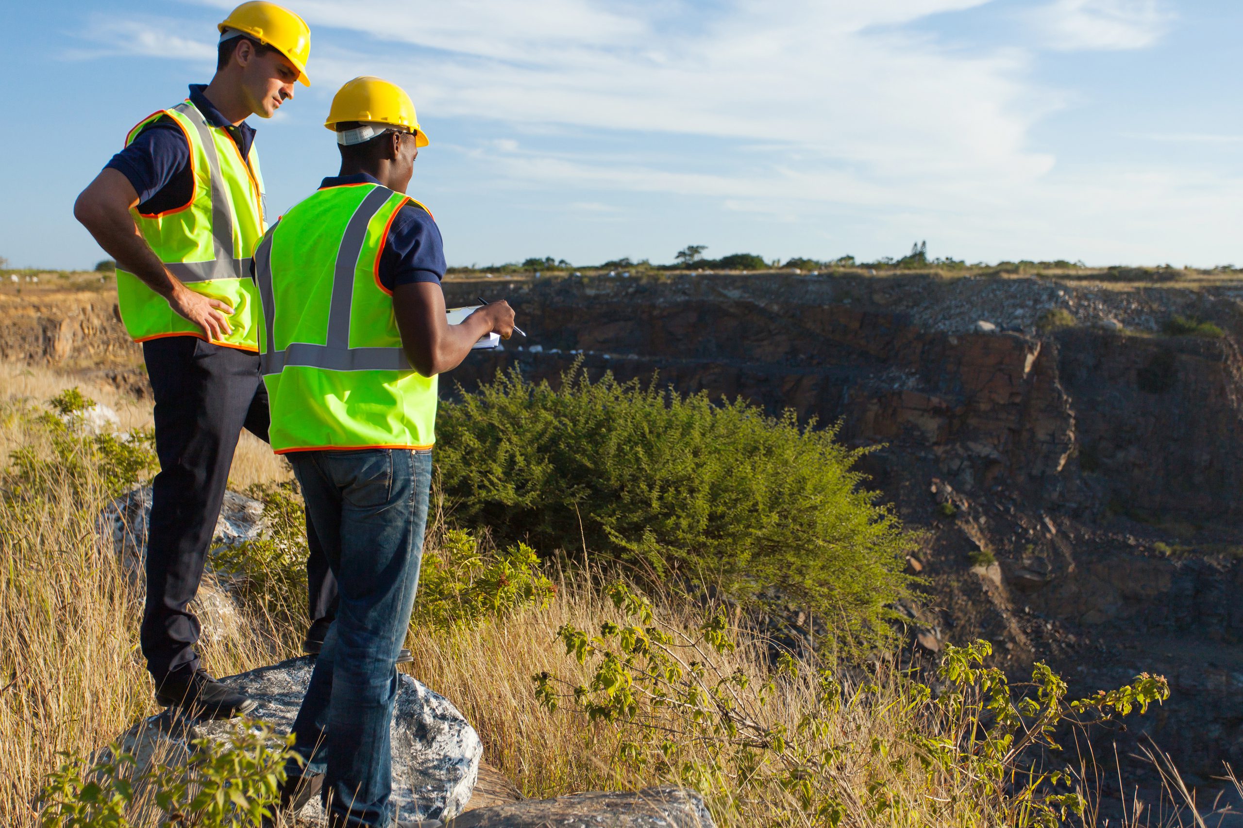 Land surveyings preparing for a topographical map